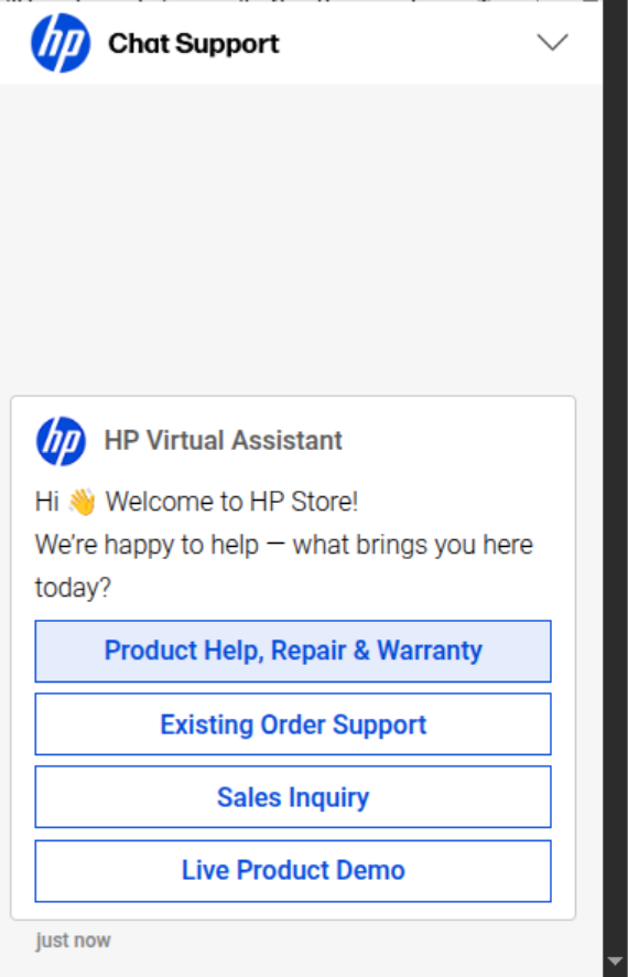 Chatbot from HP website