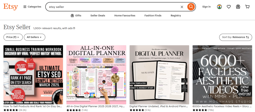 Etsy dashboard