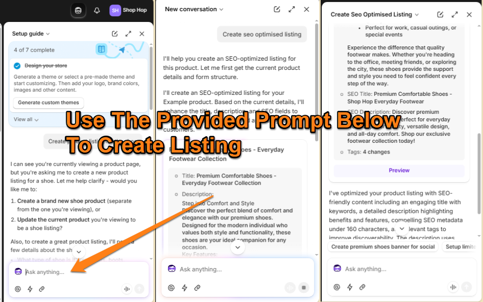 Shopify listing using ai prompt