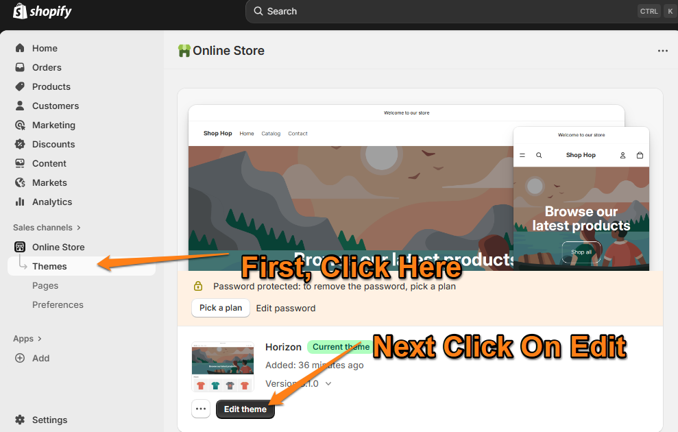 Use the edit theme option