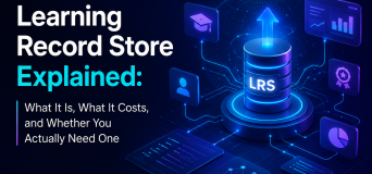 Diagram showing how a Learning Record Store receives xAPI statements from multiple learning systems including LMS, simulation tools, and mobile apps into one central data store