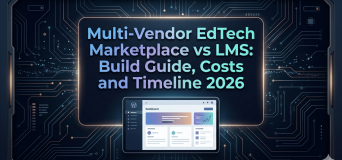 Multi-vendor EdTech marketplace architecture diagram showing vendor portal, learner platform, commission engine, and payment routing layer
