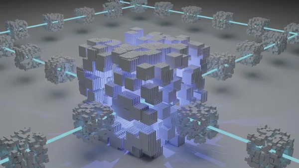 Modern data center with servers and blockchain infrastructure